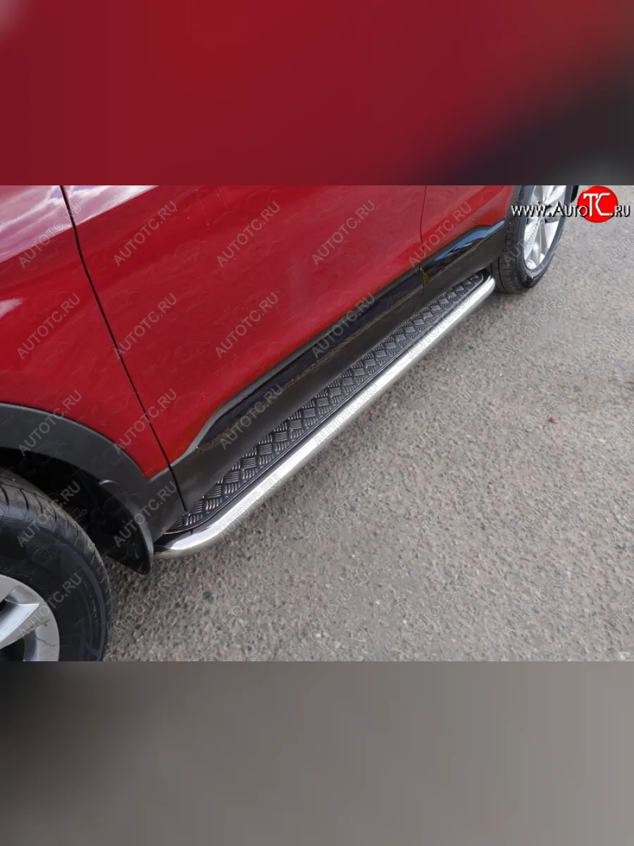 Пороги с площадкой 60,3 мм ТСС Тюнинг Hyundai Santa Fe TM дорестайлинг (2018-2021) (серые)  в Самаре Самарской области