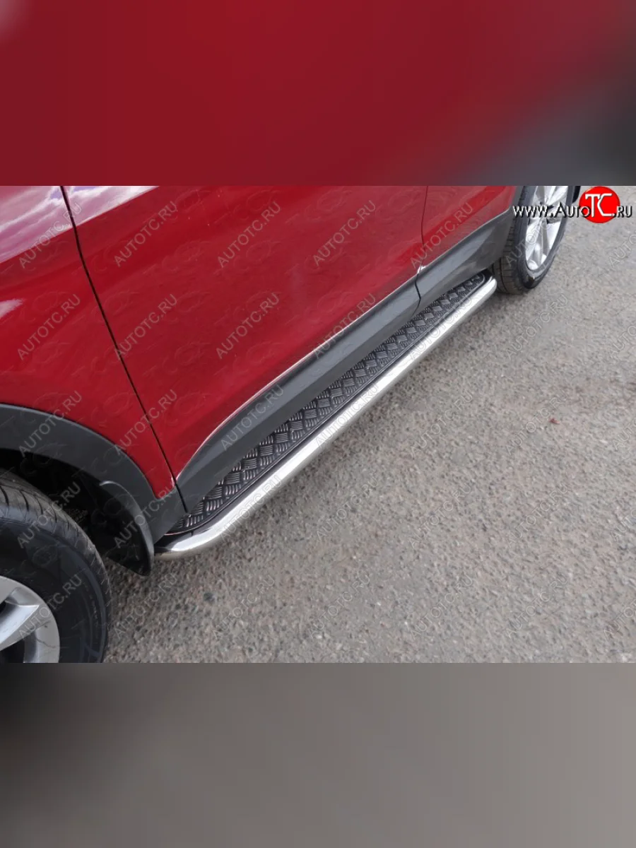 Пороги с площадкой 60,3 мм Premium ТСС Тюнинг Hyundai Santa Fe DM рестайлинг (2015-2019) (серые)  в Керчи Республика Крым