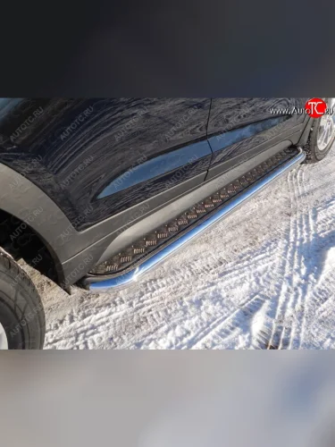 Пороги с площадкой 60,3 мм ТСС Тюнинг (серые) Hyundai Tucson TL дорестайлинг (2015-2018)