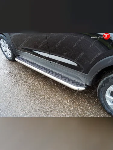 Пороги с площадкой 60,3 мм ТСС Тюнинг (серые) Hyundai Tucson TL рестайлинг (2018-2021)