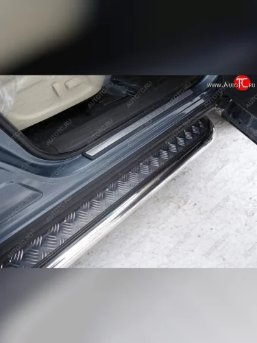 Пороги с площадкой 60,3 мм ТСС Тюнинг (серые) INFINITI QX60 L50 рестайлинг (2016-2021)