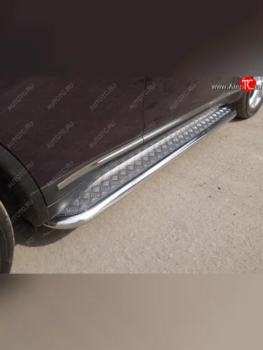 Пороги с площадкой 60,3 мм ТСС Тюнинг (серые) INFINITI QX70 S51 (2013-2020)