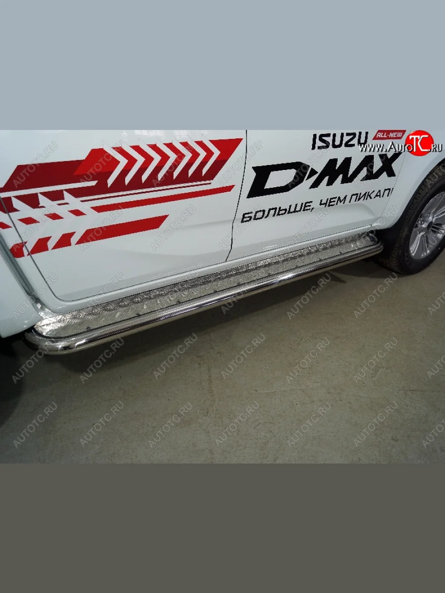 Пороги с площадкой 60,3 мм ТСС Тюнинг Isuzu D-Max RG DoubleCab (2020-2023) (серые)  с доставкой в г. Керчь