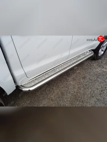 Пороги с площадкой 60,3 мм ТСС Тюнинг (серые) JAC T6 пикап (2018-2024)