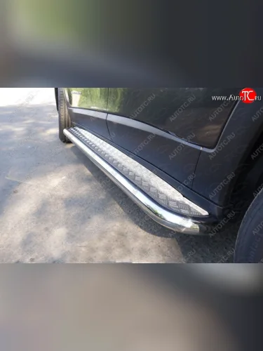 Пороги с площадкой 60,3 мм ТСС Тюнинг (серые) Jeep Cherokee KL дорестайлинг (2014-2017)