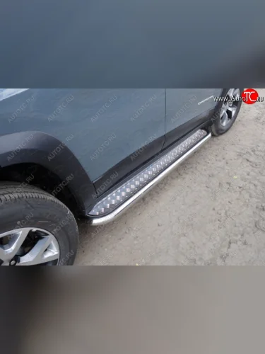 Пороги с площадкой (Trailhawk, нержавейка 60,3 мм) ТСС Тюнинг (Лист алюминий) Jeep Cherokee KL дорестайлинг (2014-2017)