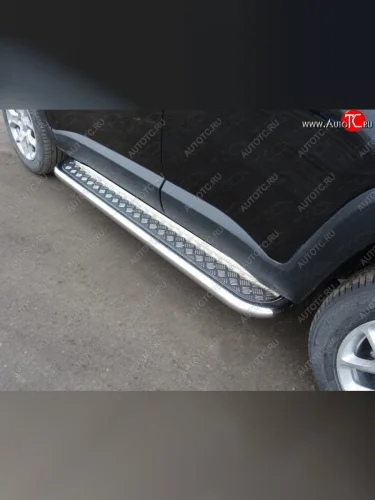 Пороги с площадкой 60,3 мм ТСС Тюнинг (серые) Jeep Renegade 1 BU дорестайлинг (2014-2020)