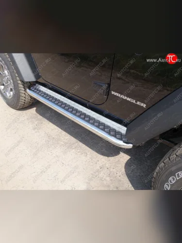Пороги с площадкой 60,3 мм ТСС Тюнинг (серые) Jeep Wrangler JK 3 дв. дорестайлинг (2006-2010)