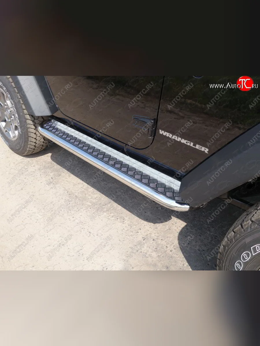 Пороги с площадкой 60,3 мм ТСС Тюнинг Jeep Wrangler JK 3 дв. дорестайлинг (2006-2010) (серые)  в Воронеже Воронежской области