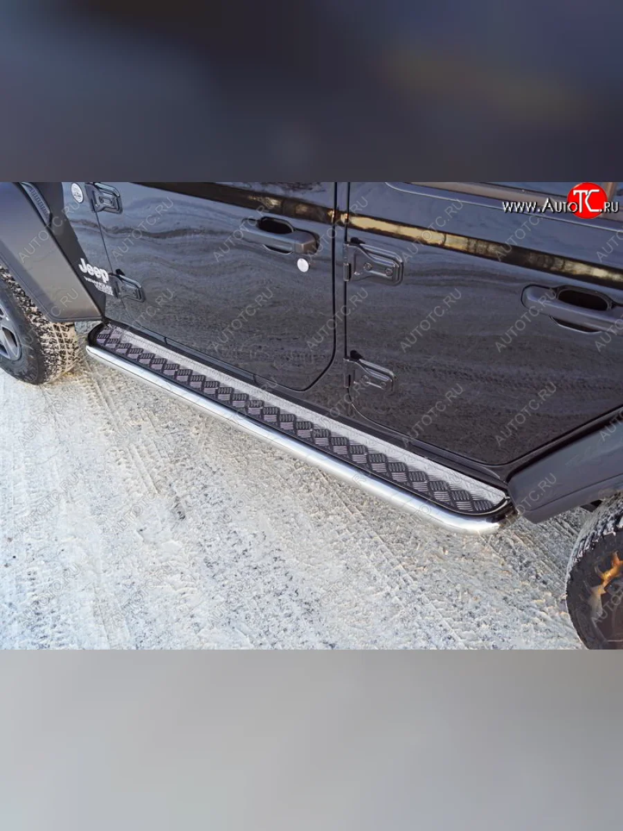 Пороги с площадкой 60,3 мм ТСС Тюнинг Jeep Wrangler JL 3 дв. дорестайлинг (2018-2024) (серые)  в Керчи Республика Крым