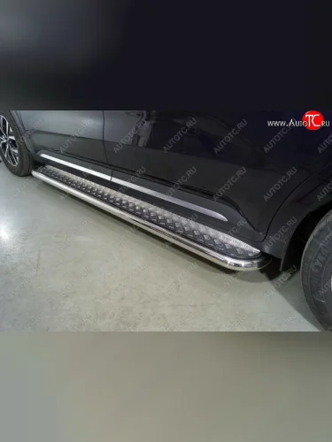 Пороги с площадкой 60,3 мм ТСС Тюнинг (серые) KIA Carnival KA4 минивэн дорестайлинг (2020-2023)