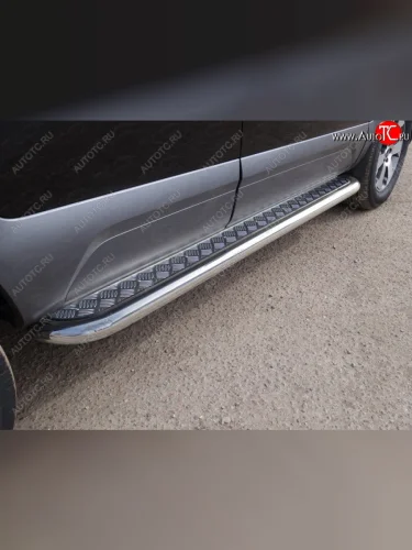 Пороги с площадкой 60,3 мм ТСС Тюнинг (серые) KIA Mohave HM рестайлинг (2017-2020)