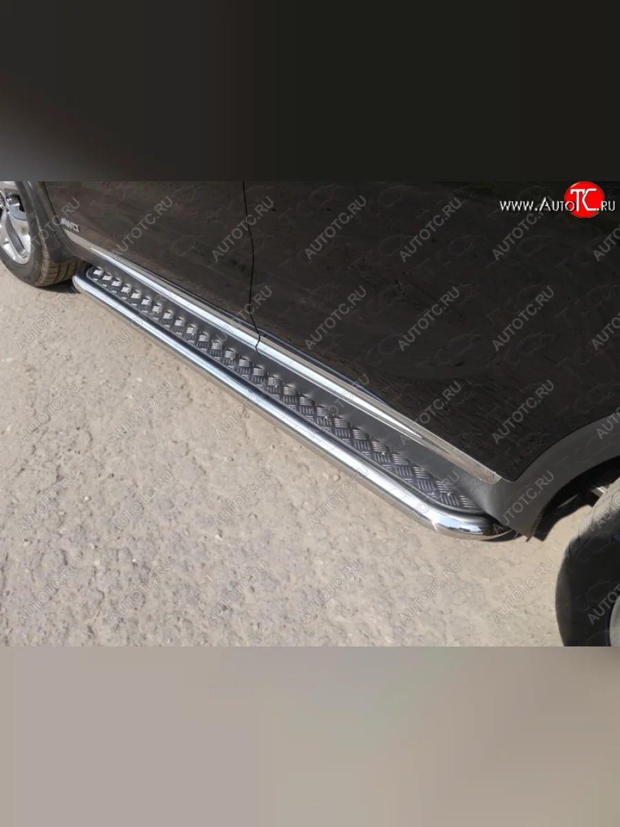 Пороги с площадкой 60,3 мм Prime ТСС Тюнинг KIA Sorento UM/Prime дорестайлинг (2014-2018) (серые)  в Воронеже Воронежской области