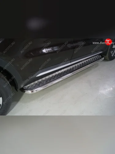 Пороги с площадкой 60,3 мм ТСС Тюнинг (серые) KIA Sorento MQ4 (2020-2022)