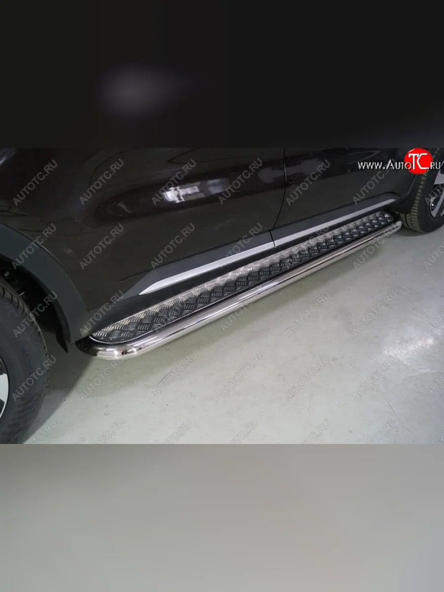 Пороги с площадкой 60,3 мм ТСС Тюнинг KIA Sorento MQ4 (2020-2022) (серые)  в Керчи Республика Крым
