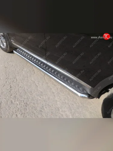 Пороги с площадкой 60,3 мм Prime ТСС Тюнинг (серые) KIA Sorento UM/Prime рестайлинг (2018-2020)