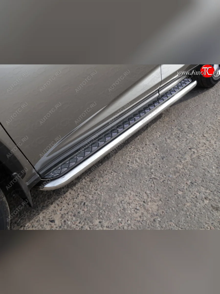 Пороги с площадкой 60,3 мм кроме F-Sport ТСС Тюнинг Lexus NX200 Z10 рестайлинг (2017-2021) (серые)  в Перми Пермском крае