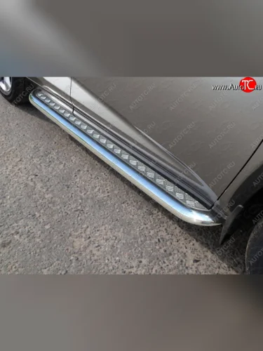 Пороги с площадкой 60,3 мм кроме F-Sport ТСС Тюнинг (серые) Lexus NX200 Z10 дорестайлинг (2014-2017)