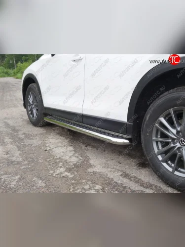 Пороги с площадкой 60,3 мм ТСС Тюнинг (серые) Mazda CX-5 KE дорестайлинг (2011-2014)