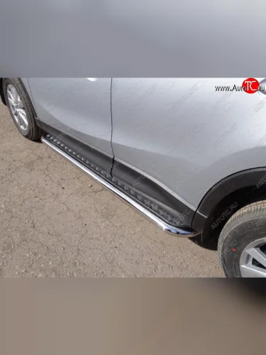 Пороги с площадкой 60,3 мм ТСС Тюнинг (серые) Mazda CX-5 KE рестайлинг (2015-2017)