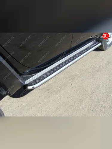 Пороги с площадкой 60,3 мм ТСС Тюнинг (серые) Mitsubishi L200 4  рестайлинг (2013-2016)