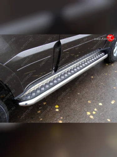 Пороги с площадкой 60,3 мм ТСС Тюнинг (серые) Mitsubishi Pajero 4 V80 3 дв. 1-ый рестайлинг (2011-2014)