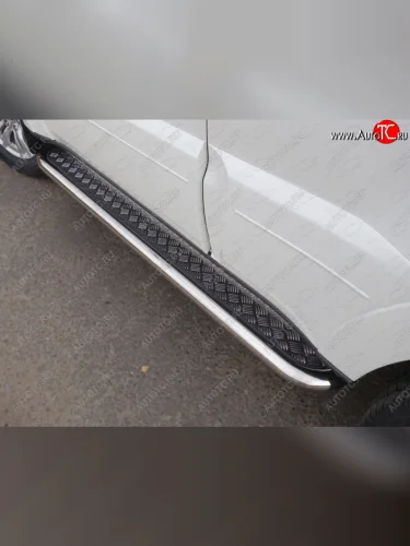 Пороги с площадкой 60,3 мм ТСС Тюнинг (серые) Mitsubishi Pajero 4 V90 2-ой рестайлинг (2014-2020)