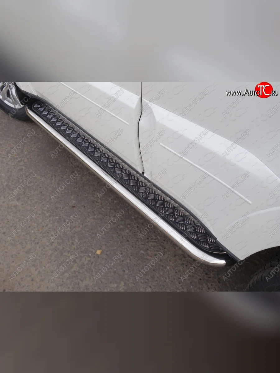 Пороги с площадкой 60,3 мм ТСС Тюнинг Mitsubishi Pajero 4 V90 2-ой рестайлинг (2014-2020) (серые)  в Перми Пермском крае