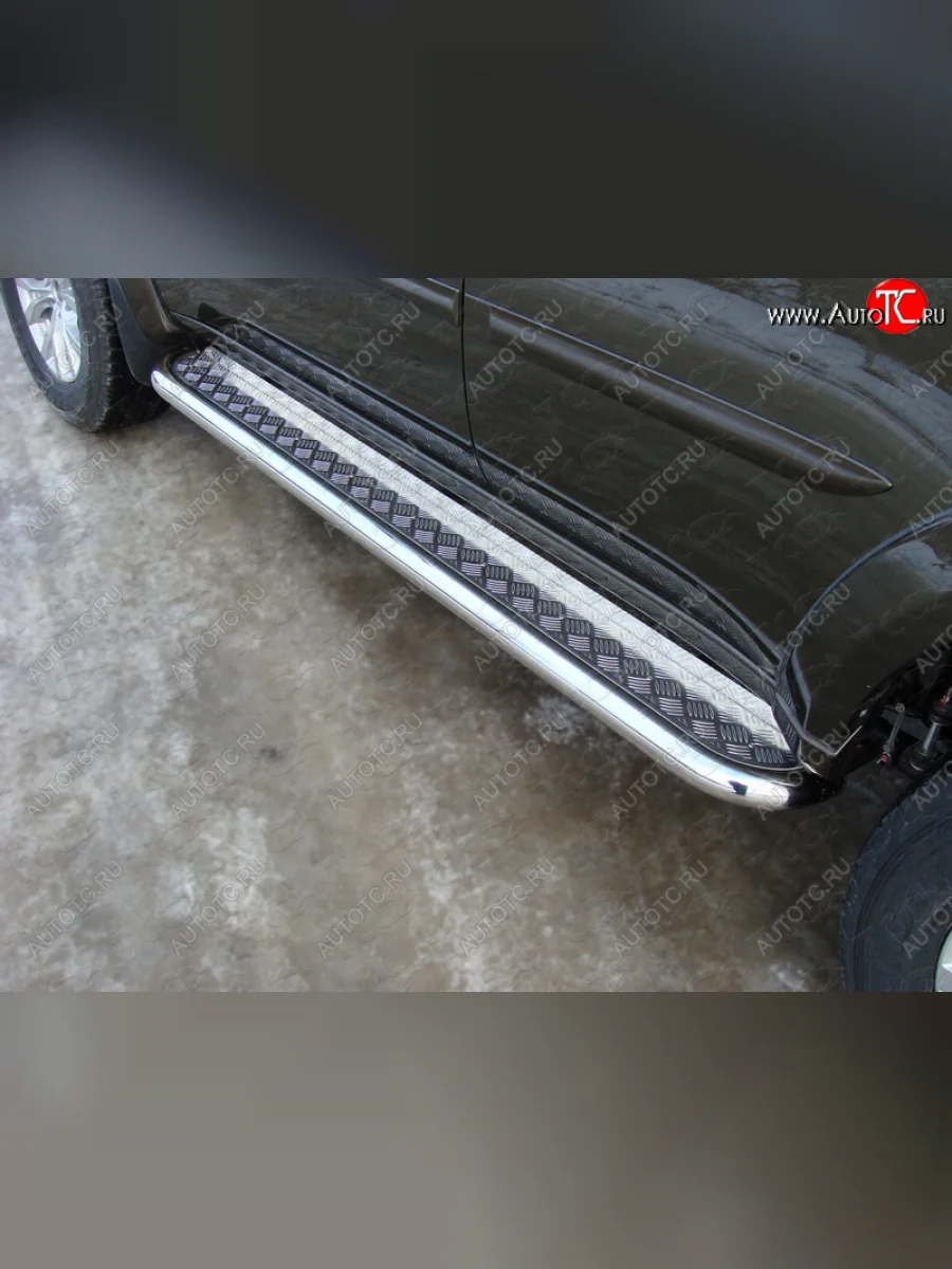 Пороги с площадкой 60,3 мм ТСС Тюнинг Mitsubishi Pajero Sport PB рестайлинг (2013-2017) (серые)  в Перми Пермском крае