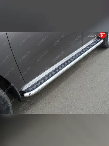 Пороги с площадкой 60,3 мм ТСС Тюнинг (серые) Nissan Patrol 6 Y62 рестайлинг (2014-2017)