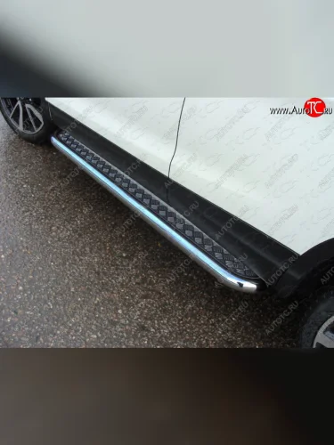 Пороги с площадкой 60,3 мм ТСС Тюнинг (серые) Nissan Qashqai 2 J11 дорестайлинг (2013-2019)