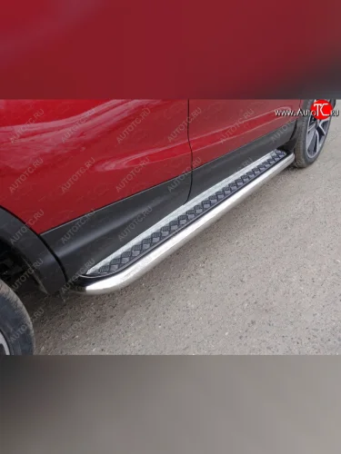 Пороги с площадкой 60,3 мм ТСС Тюнинг (серые) Nissan Qashqai 2 J11 рестайлинг (2017-2022)