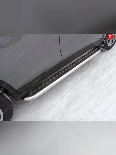 Пороги с площадкой 60,3 мм ТСС Тюнинг (серые) Nissan X-trail 3 T32 дорестайлинг (2013-2018)
