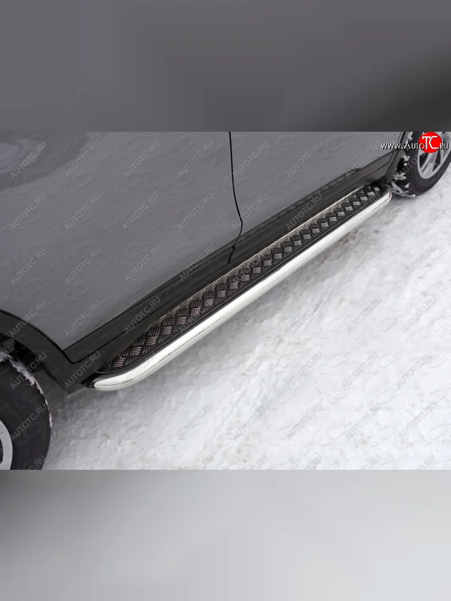 Пороги с площадкой 60,3 мм ТСС Тюнинг Nissan X-trail 3 T32 дорестайлинг (2013-2018) (серые)  в Самаре Самарской области