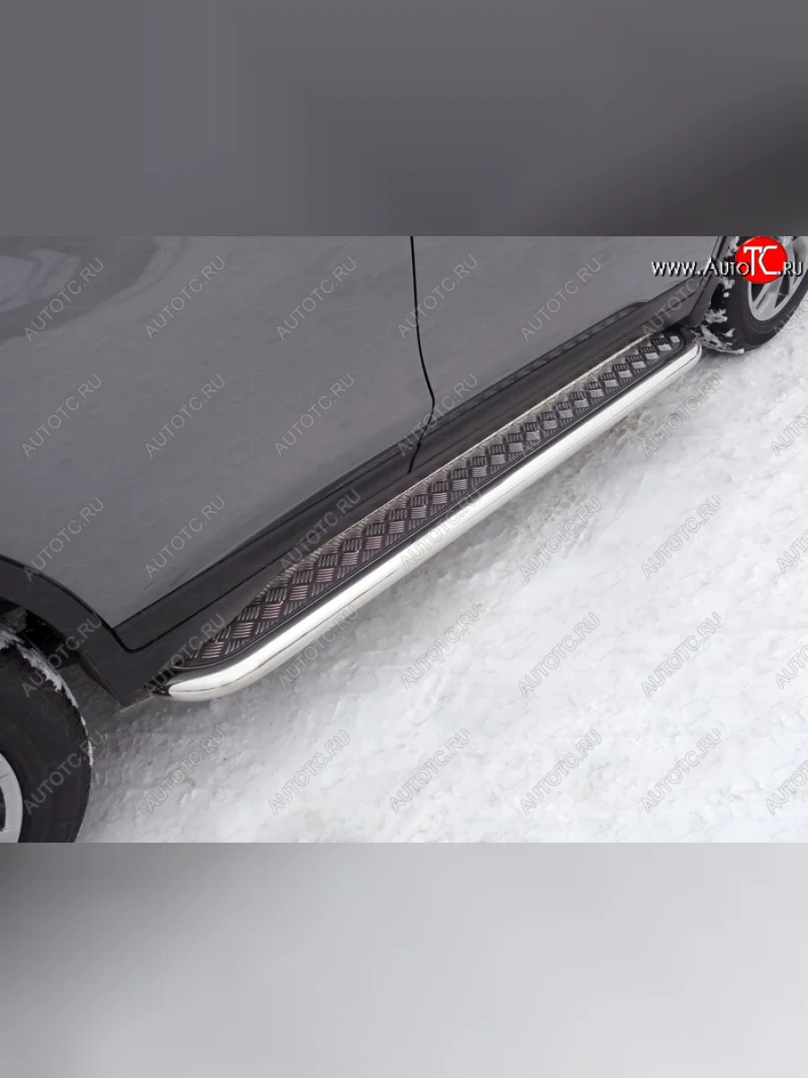 Пороги с площадкой 60,3 мм ТСС Тюнинг Nissan X-trail 3 T32 рестайлинг (2017-2022) (серые)  в Самаре Самарской области