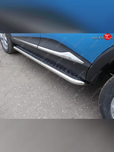 Пороги с площадкой 60,3 мм ТСС Тюнинг (серые) Renault Kaptur дорестайлинг (2016-2020)