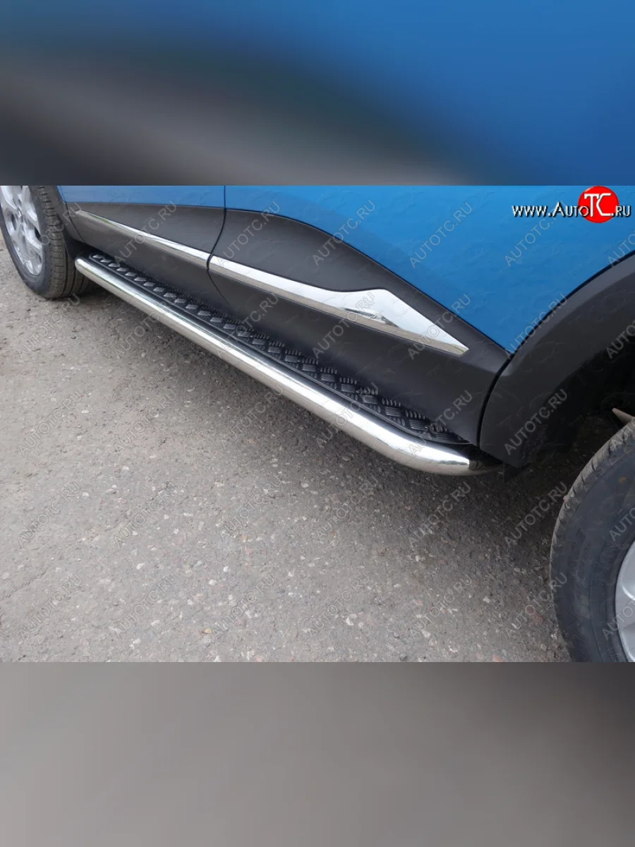 Пороги с площадкой 60,3 мм ТСС Тюнинг Renault Kaptur дорестайлинг (2016-2020) (серые)  в Воронеже Воронежской области