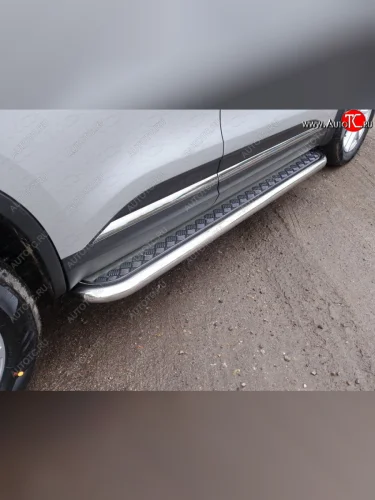 Пороги с площадкой 60,3 мм ТСС Тюнинг (серые) Renault Koleos 2 (2016-2025)
