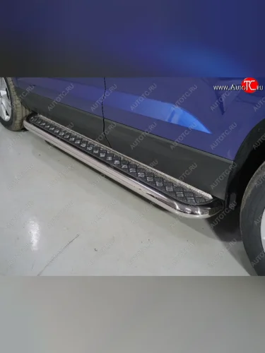 Пороги с площадкой 60,3 мм ТСС Тюнинг (серые) Skoda Karoq NU7 рестайлинг (2020-2025)