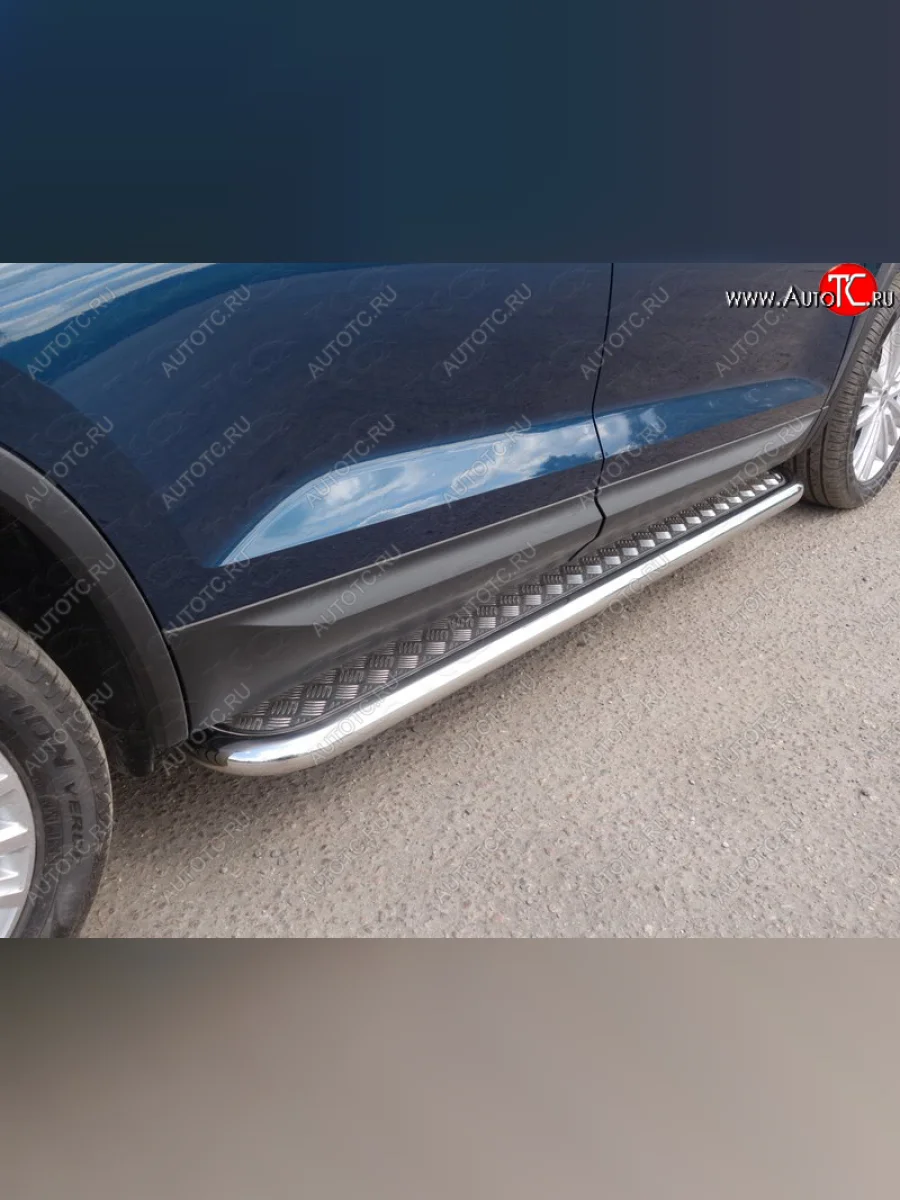 Пороги с площадкой 60,3 мм ТСС Тюнинг Skoda Kodiaq 1 NS7 дорестайлинг (2017-2021) (серые)  в Воронеже Воронежской области