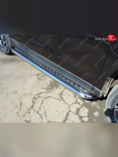 Пороги с площадкой 60,3 мм ТСС Тюнинг (серые) Subaru Forester SJ дорестайлинг (2012-2016)