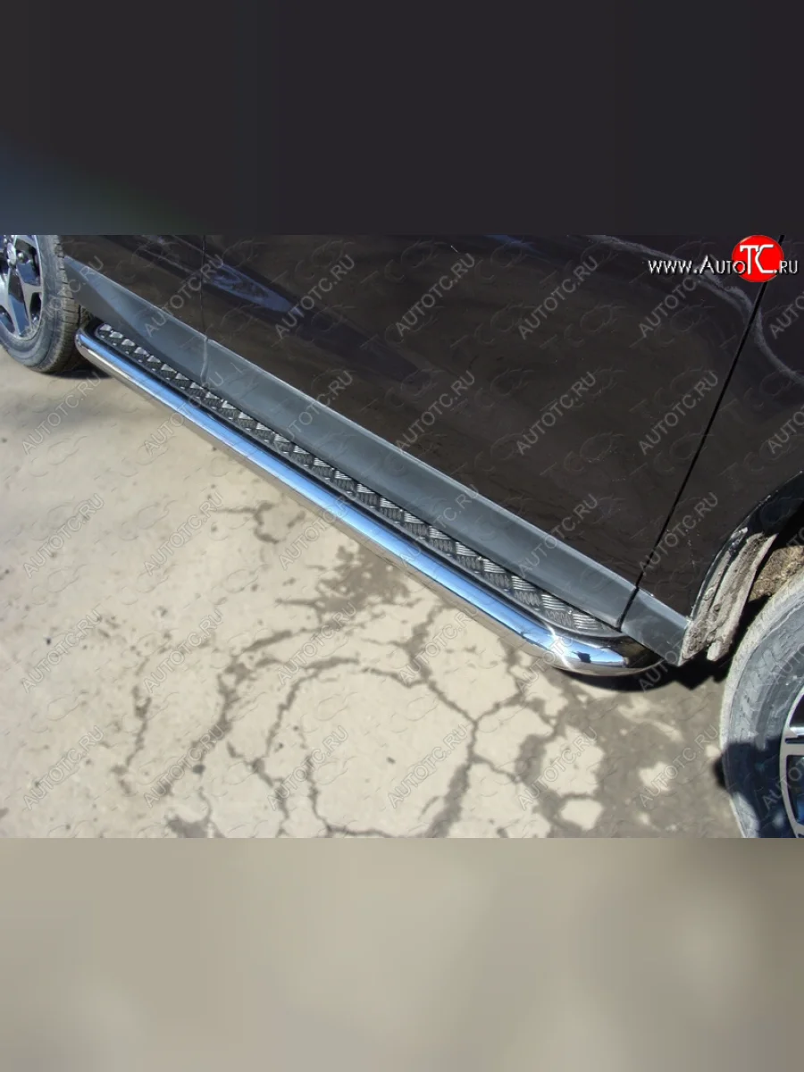 Пороги с площадкой 60,3 мм ТСС Тюнинг Subaru Forester SJ дорестайлинг (2012-2016) (серые)  в Самаре Самарской области