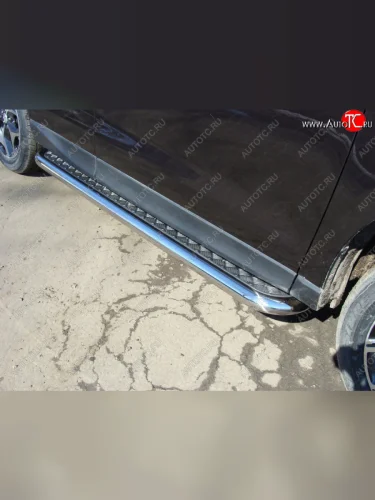 Пороги с площадкой 60,3 мм ТСС Тюнинг (серые) Subaru Forester SJ рестайлинг (2016-2019)