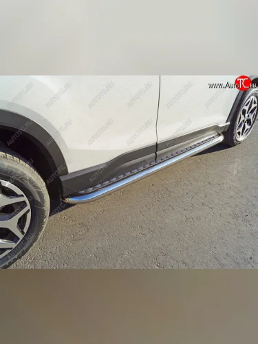 Пороги с площадкой 60,3 мм ТСС Тюнинг (серые) Subaru Forester SK/S14 дорестайлинг (2018-2021)