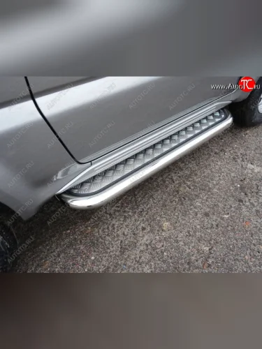 Пороги с площадкой 60,3 мм ТСС Тюнинг (серые) Suzuki Jimny JB23/JB43 2-ой рестайлинг (2012-2018)