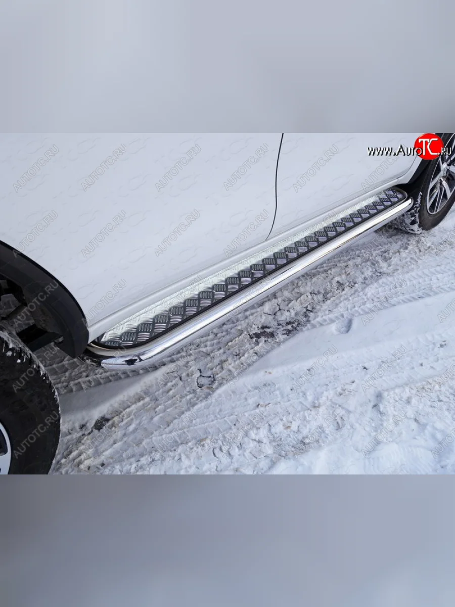 Пороги с площадкой 60,3 мм ТСС Тюнинг Toyota Fortuner AN160 дорестайлинг (2015-2020) (серые)  в Самаре Самарской области
