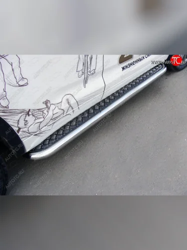 Пороги с площадкой 60,3 мм ТСС Тюнинг (серые) Toyota Highlander XU50 рестайлинг (2016-2020)