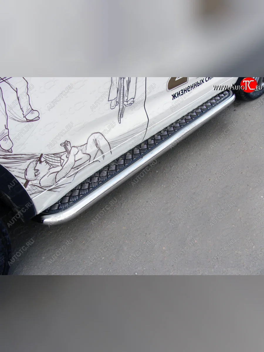 Пороги с площадкой 60,3 мм ТСС Тюнинг Toyota Highlander XU50 рестайлинг (2016-2020) (серые)  в Керчи Республика Крым