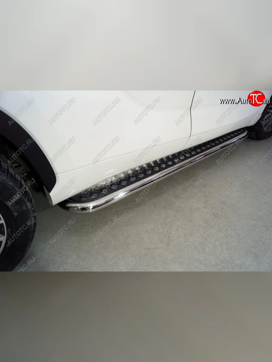 Пороги с площадкой 60,3 мм ТСС Тюнинг Toyota Highlander XU70 (2020-2025) (серые)  в Самаре Самарской области