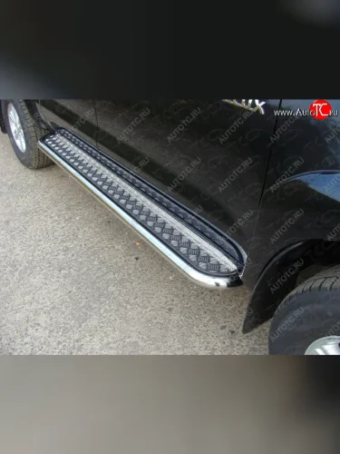 Пороги с площадкой 60,3 мм ТСС Тюнинг (серые) Toyota Hilux AN20,AN30  2-ой рестайлинг (2011-2016)